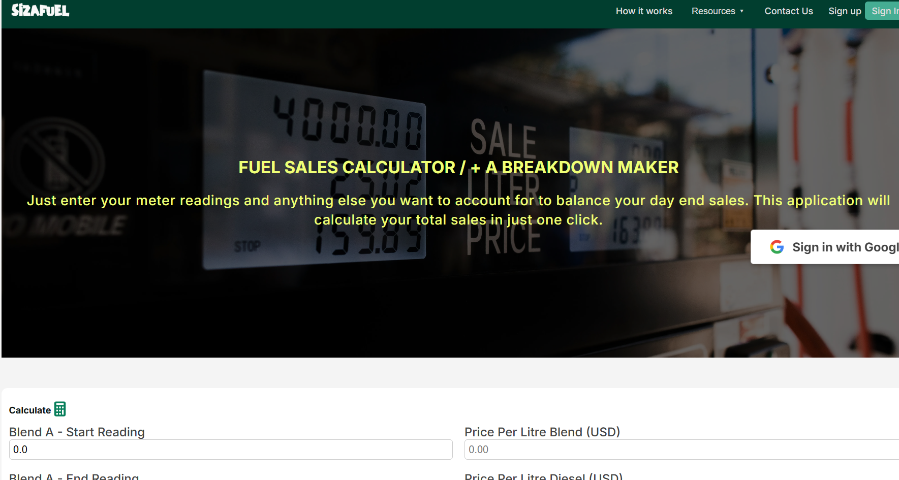 Notebook and fuel pump readings at counter
